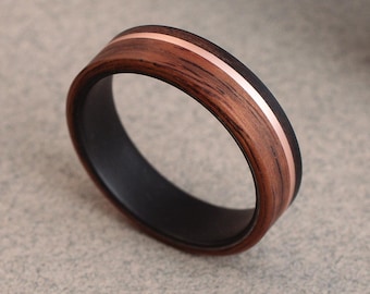 Forest wood ring - Black titanium men handmade from wood and metal