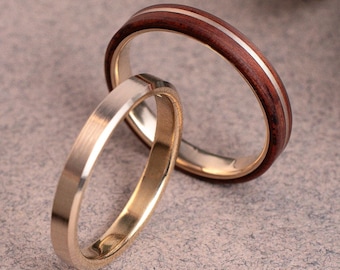 Matching Rustic wedding bands - Handmade wood-wedding-ring duo with forest and nature tone.