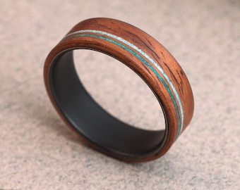 Forest ring - Black titanium men handmade from wood and metal
