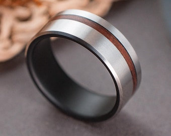 Tungsten Ring – Black Titanium Men's Forest Inspired Handmade Band
