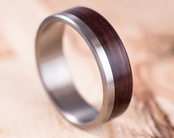 Nature inspired titanium wood ring - Unique forest wedding band, boho & rustic