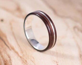 Silver and Rosewood wood ring, engagement ring, wedding ring.