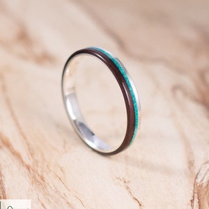 Silver and Rosewood ring with chrysocolla inlay. Engagement ring, wedding ring.