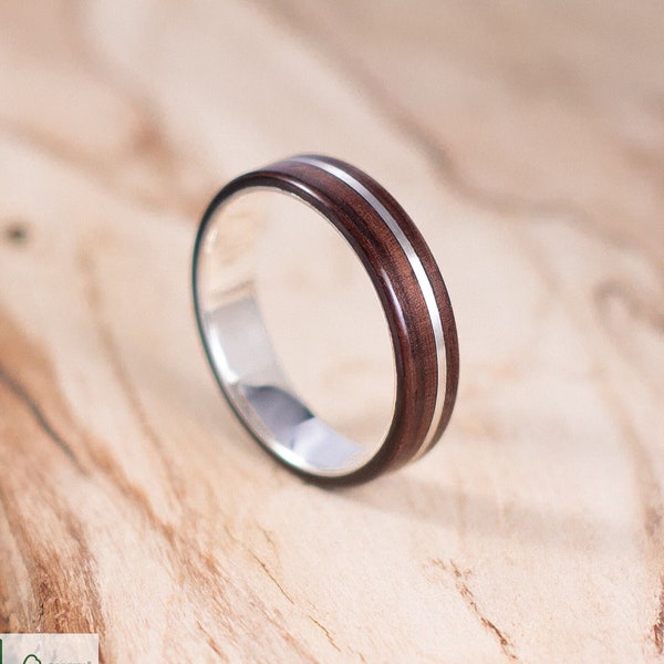 Silver and Rosewood wood ring, engagement ring, wedding ring.