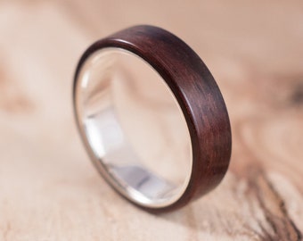 Silver and Rosewood bentwood ring. Engagement ring, wedding ring.