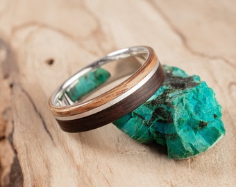 Silver and Rosewood and Olive wood ring. wedding ring, gift ring