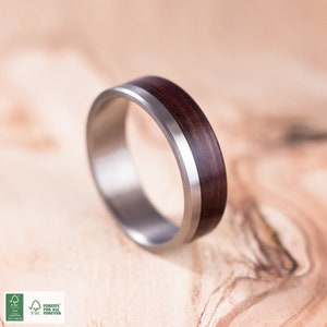 Brushed titanium and Palo Santo wood ring. Wedding ring, engagement ring.