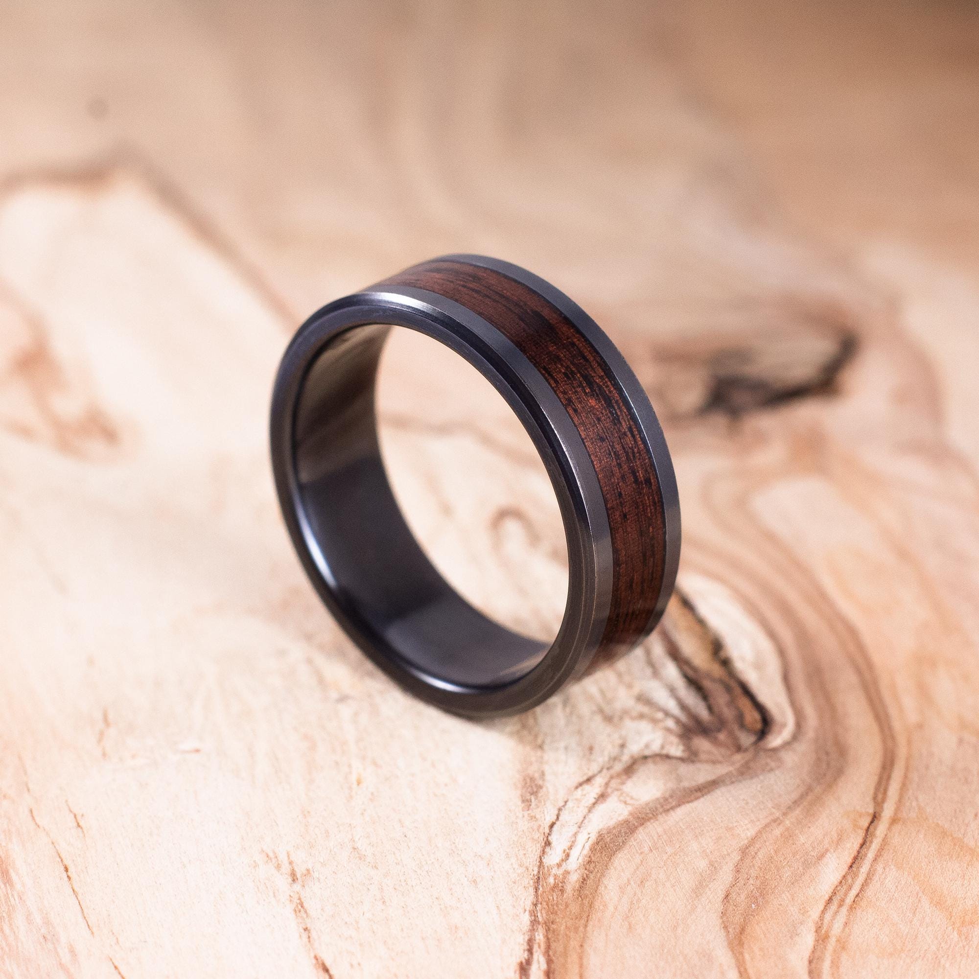 Fire-blackened Titanium and Palo Santo Wood Ring. Wedding