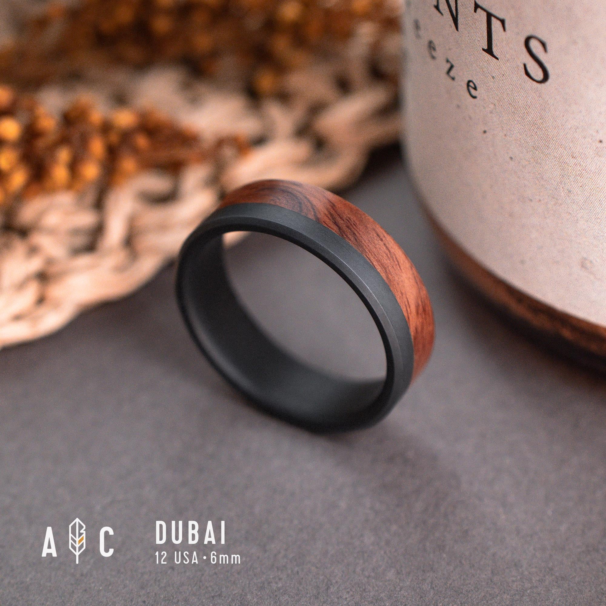 DUBAI Fire-blackened titanium and Mopane wood ring. Wedding ring, engagement ring.