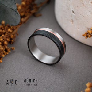 MUNICH - Titanium and carbon fiber ring with copper liner. Wedding ring, engagement ring.