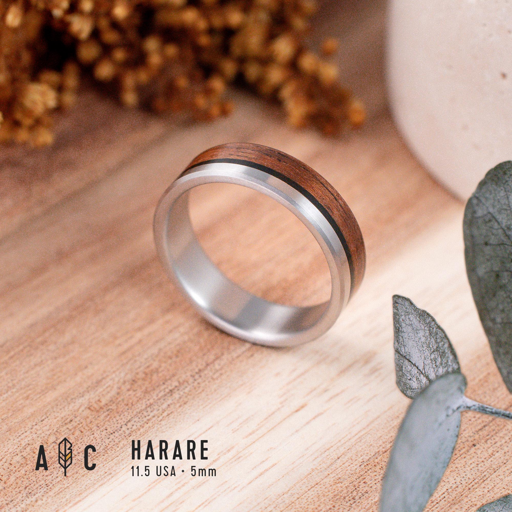 Nature Inspired Wood Ring - Rustic Wedding Titanium Band With 