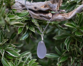 Soft lilac frosted sea glass necklace | Handmade recycled jewellery | stainless steel