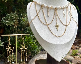 Ethereal Gold Choker Necklace & Earrings Set | Swarovski crystal statement necklace