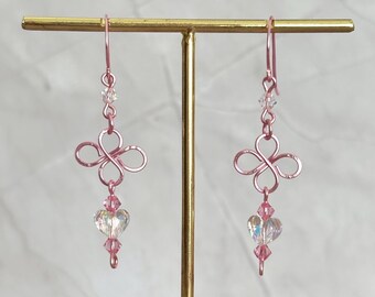 Rose gold Swarovski crystal heart earrings | Dainty earrings