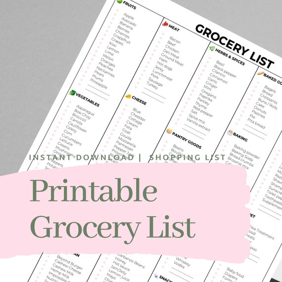 master grocery list printable shopping list instant download etsy