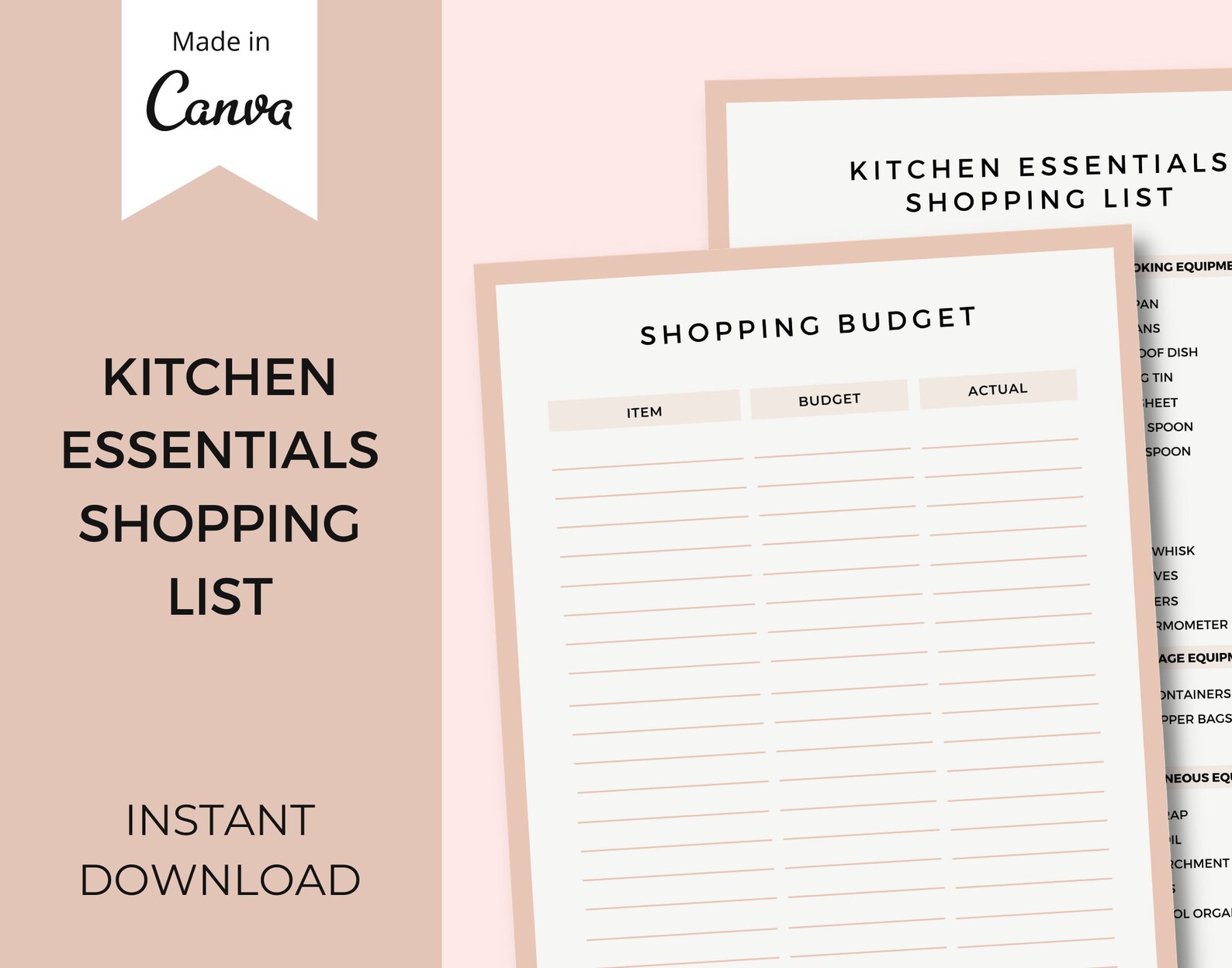 Printable Kitchen Essentials Shopping List INSTANT DOWNLOAD | Etsy