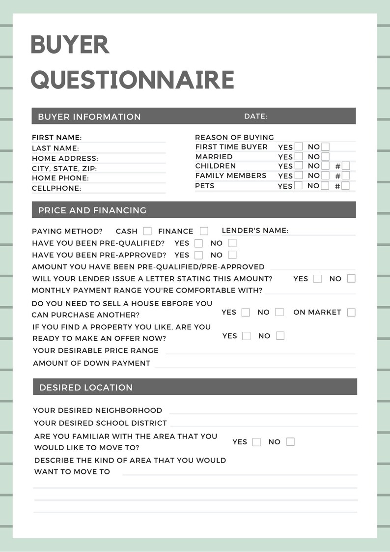 Buyer Questionnaire Template Google Docs Excel Word Pdf Template Net