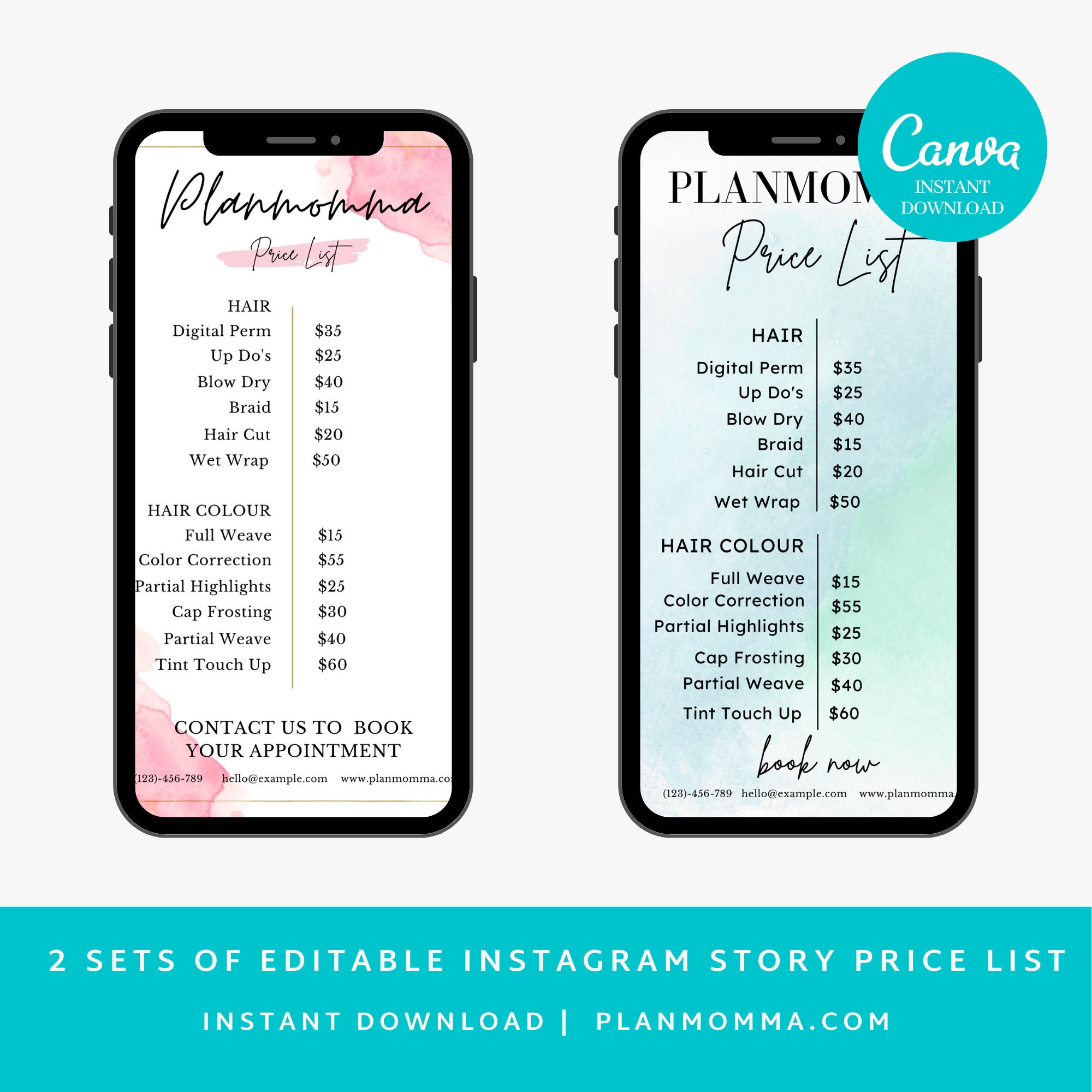 2 Minimalist Instagram Price List Instagram Story Template Etsy