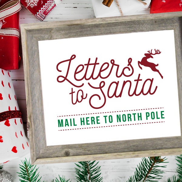 Letters to Santa Mail to North Pole Farmhouse Christmas Sign Instant Download PDF / SVG file - DIY Letters to Santa Box - Santa Mail