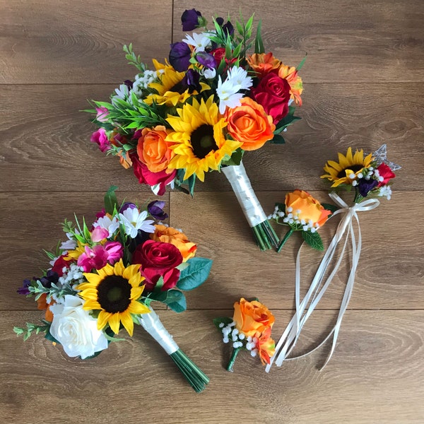 Sunflowers, roses, peonies wedding flowers, Multicolour bridal bouquet, Artificial bride bouquet, Wedding bouquet, Summer/Autumn wedding