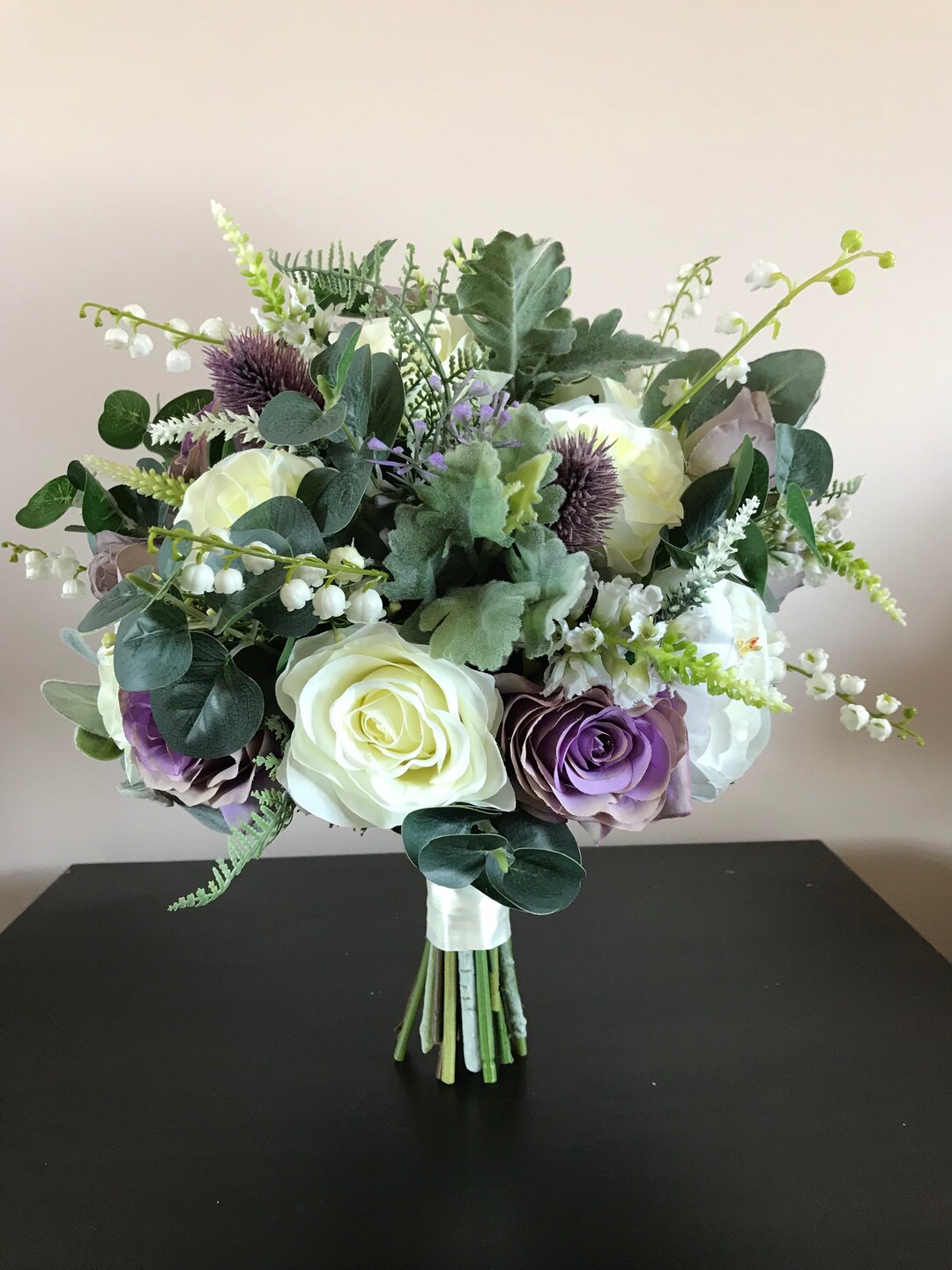 Lilac,purple,cream Silk Flowers and Foliage Wedding Flowers Handtied