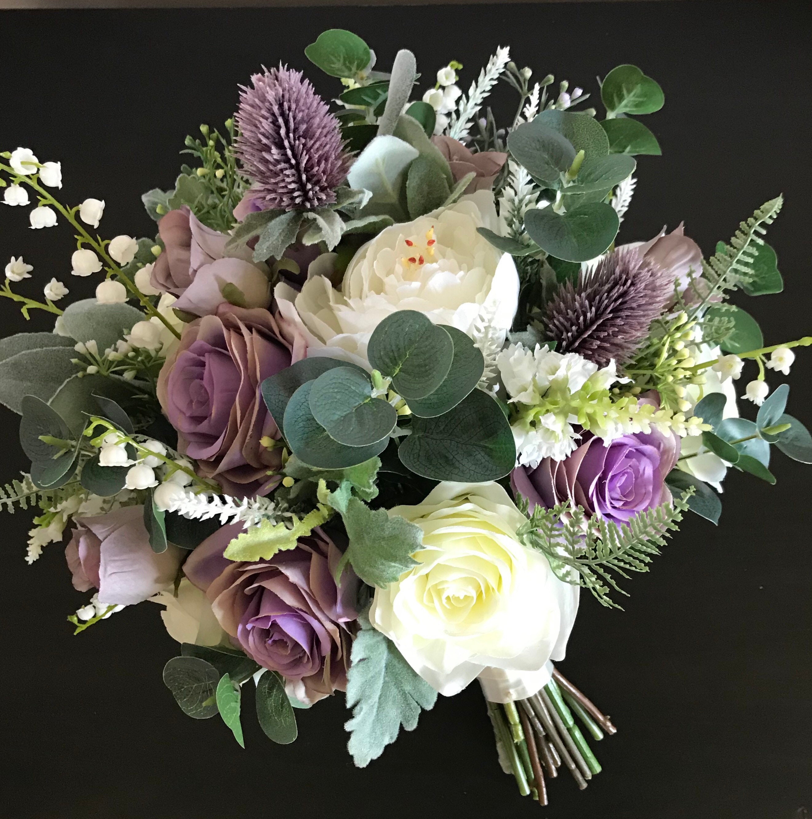 Lilacpurplecream Silk Flowers and Foliage Wedding Flowers Etsy UK