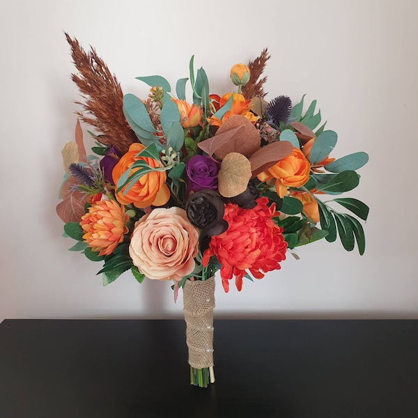 Burnt orange,brown,terracotta and cream autumn bouquet, Autumn artificial wedding flowers, Bridesmaid bouquet, Faux flowers, Wedding bouquet