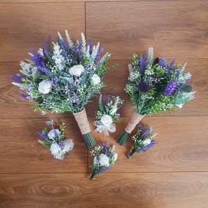 Wildflowers bridal bouquet-Lavender and ranunculus handtied bouquet-Scottish thistle, Wedding bouquet, Faux wedding flowers, Scottish flower