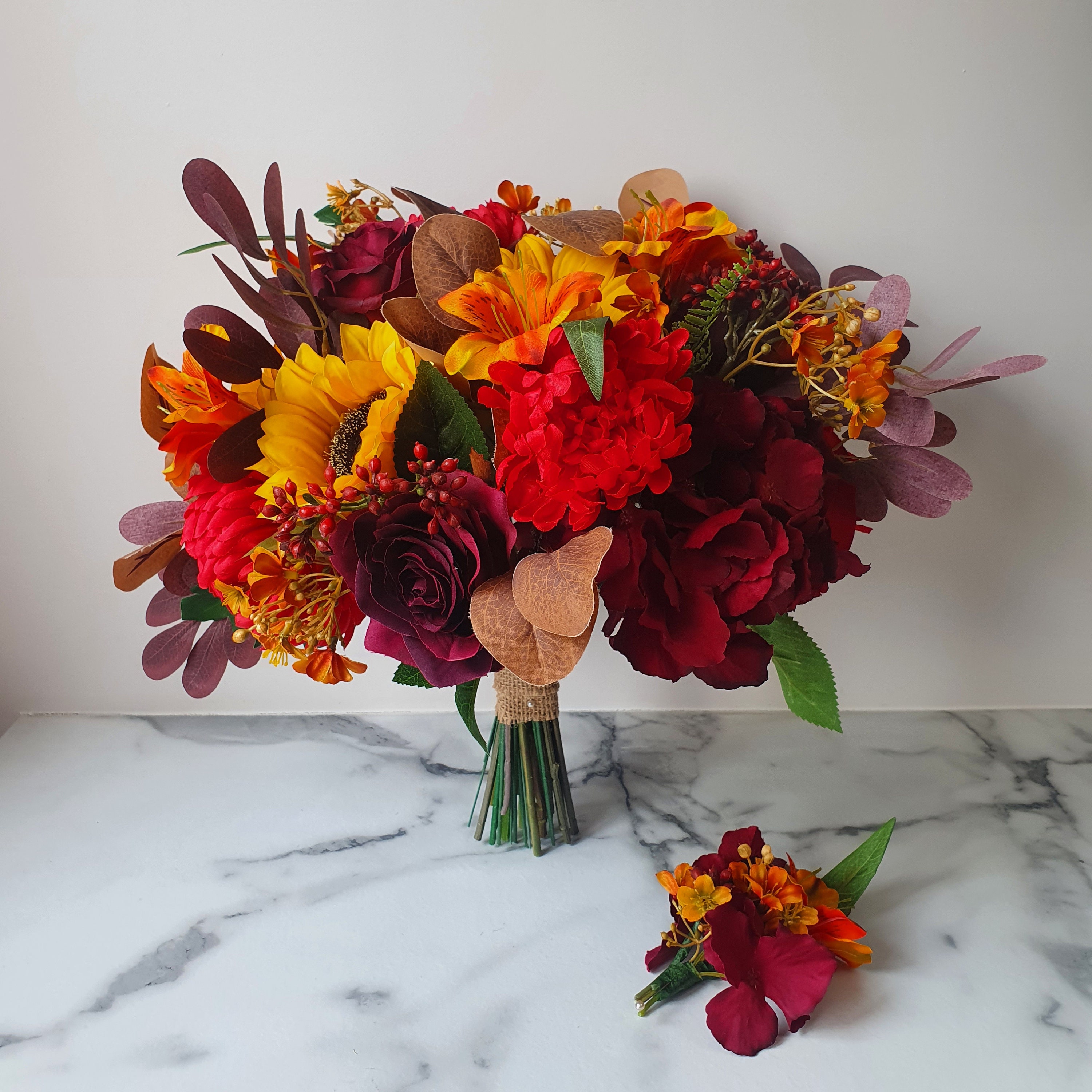 Autumn Wedding Bouquet And Buttonholes