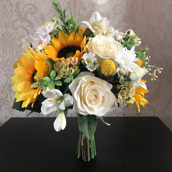 Sunflowers Handtied Bride Bouquet Yellow Cream Wedding Flowers Summer Autumn Artificial Flowers Wedding Bouquet Faux Flowers Bouquet Etsy