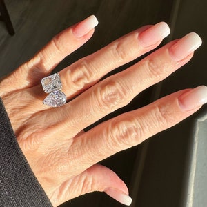 Toi et Moi Ring in Platinum plated Sterling Silver • 2 Stone Ring • Radiant Cut Pear Cut Ring • Crushed Ice Ring • 6.5CT Double Stone Ring