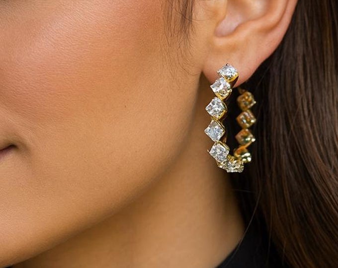 Brilliance Hoop Earrings | 1.5" 14k Gold Plated Hoops | Simulated Diamond CZ Hoop Earrings | Elegant Gold Jewelry