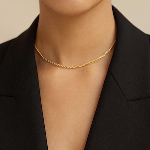 Odilia Rope Chain Choker | 3mm Twist Necklace | Stainless Steel or 14k Gold Plated | Layering Jewelry