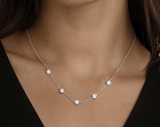 Glimmer Five Diamond Bezel Strand Necklace