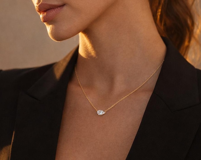 Riley East-West Pear Cut Pendant Necklace