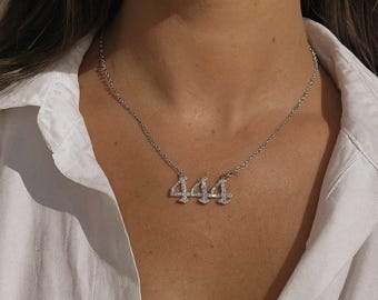 Pavé Angel Number Necklace | 18k Gold or Platinum Plated Stainless Steel | Lucky Number Pendant 111 222 333 444 555 666 777 888 999
