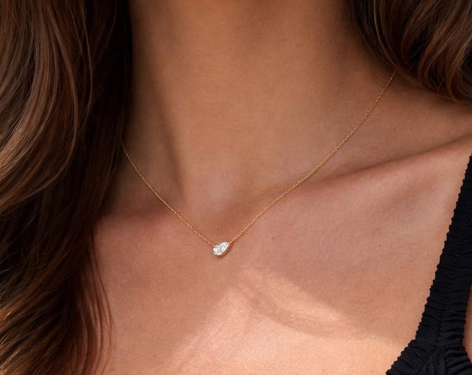 Riley East-West Pear Cut Pendant Necklace