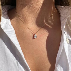 Riley Teardrop Pendant Necklace | 1.25ct Pear Cut Simulated Diamond | Sterling Silver or 14k Gold Plated | 6x8mm Dainty Necklace