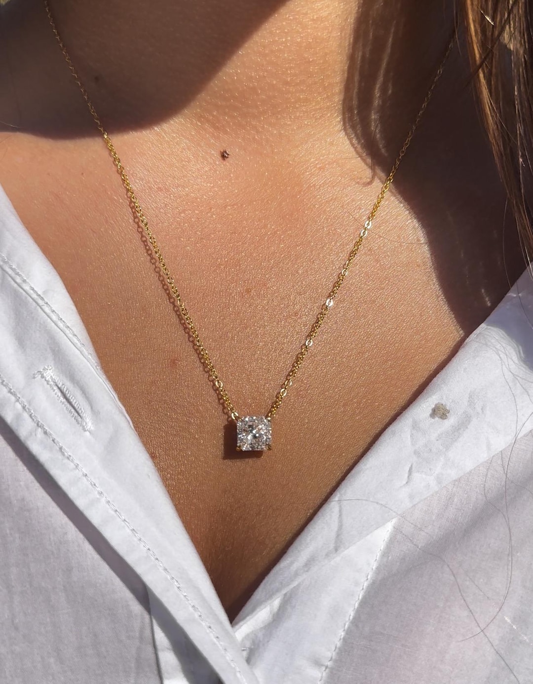 4CT High Carbon Diamond Pendant Necklace the Soulmate Pendant Necklace Crushed Ice Square Pendant Necklace Solitaire Pendant Etsy