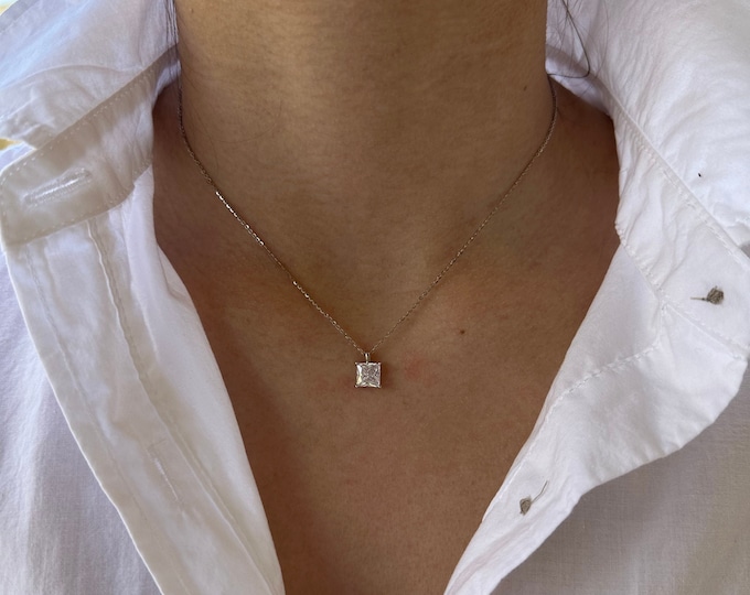 Classy Princess Cut Pendant Necklace