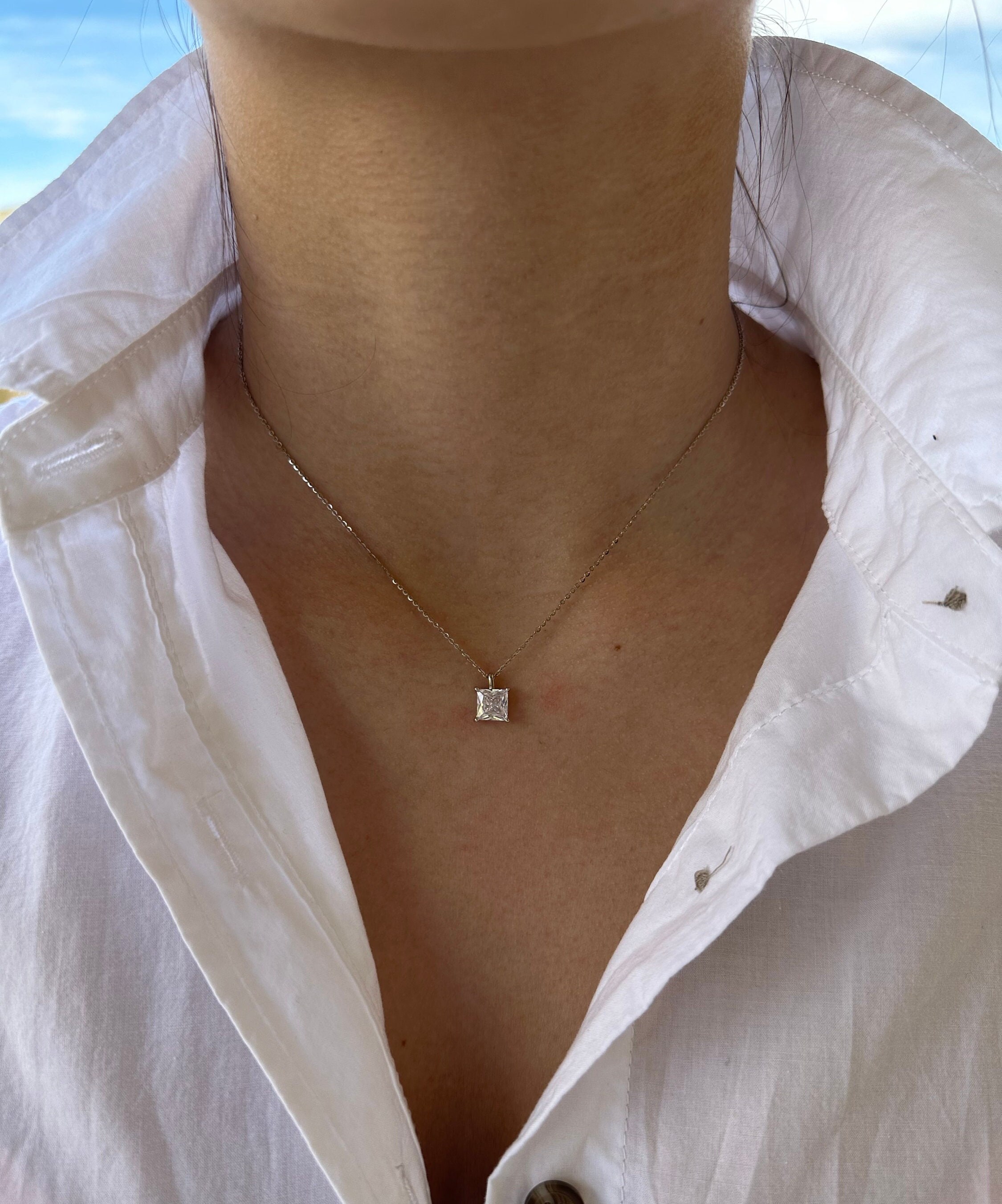 1.25CT Classy Princess Cut Pendant Necklace Sterling Silver 14k Gold Plated Sterling Silver Simulated Diamond Pendant Necklace 6x6mm Etsy Australia