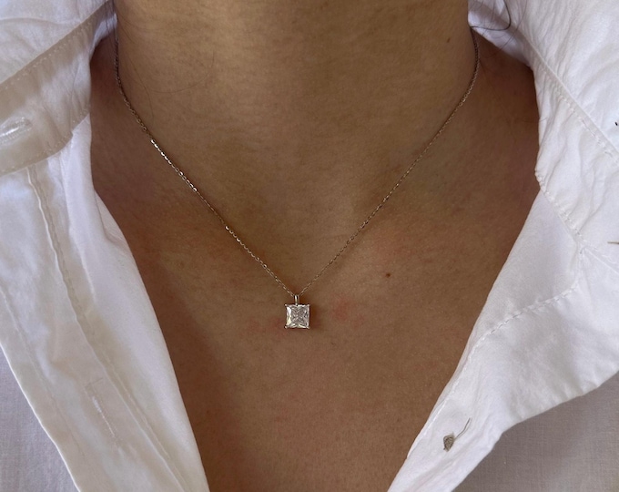 Classy Princess Cut Pendant Necklace