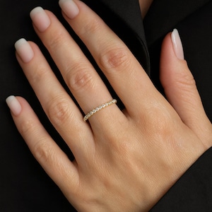 Thin Eternity Band | 18K Gold Plated CZ Ring | Dainty 2mm Stackable Band | Minimalist Wedding Anniversary Ring for Women