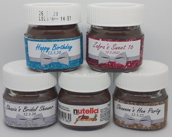 1 nutella personalised personalized mini jar label and tag. party favour wedding birthdays stocking filler