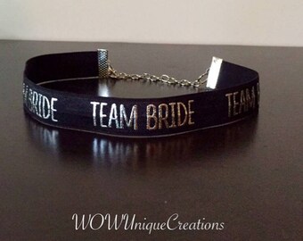 Team bride silver and black choker, team bride, bachelorette favors, bridal accessories, gifts for bridesmaid, unique bachelorette