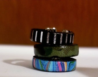 Leather band ring, camouflage ring, striped ring, multi color ring