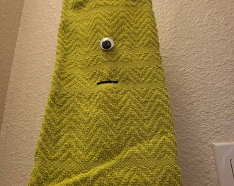 Resting towel face, green, googly eyed hand towels, bathroom accessories, gag gifts