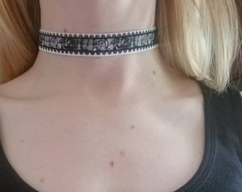 Black lace printed choker, lace choker, black lace, chokers