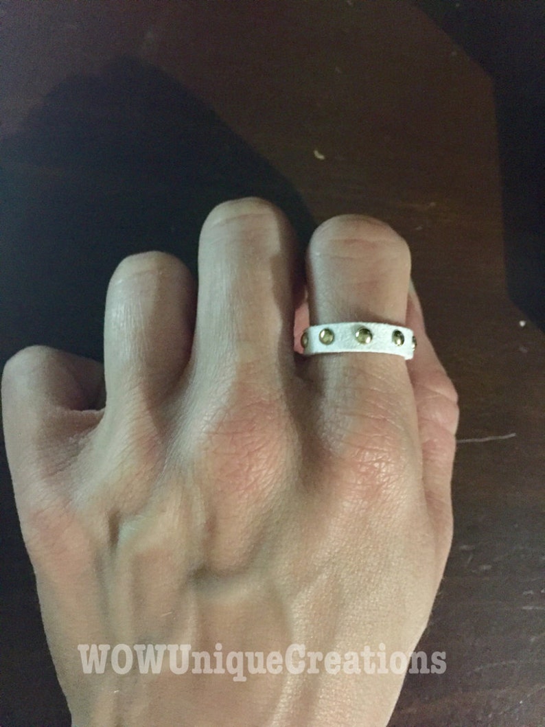 White studded suede ring teen fashion stocking stuffers gifts for her unique rings gifts for teens studded suede women/'s rings