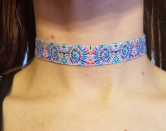 Tie dye choker necklace multi color, hippe costumes, Halloween, 90s fashion